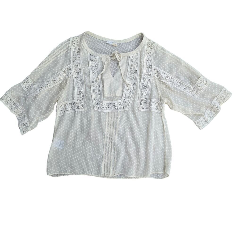 Meadow Rue Women 100% Silk Ivory Sheer Embroidered Top S Boho Romantic Festival